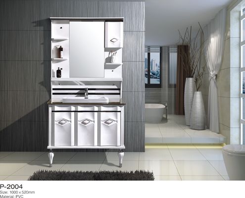 3 Doors PVC Bathroom Vanity , Plastic Bathroom Storage Cabinets Mirrored