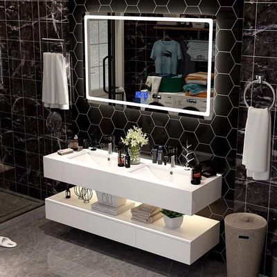 Modern Style Plywood Bathroom Vanity Cabinets With Tops Lighted Makeup Mirror