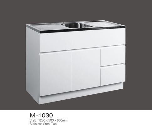 Vanidades preparadas de antemano del cuarto de baño del MDF, gabinetes de cuarto de baño confeccionados blancos de la tina del acero inoxidable